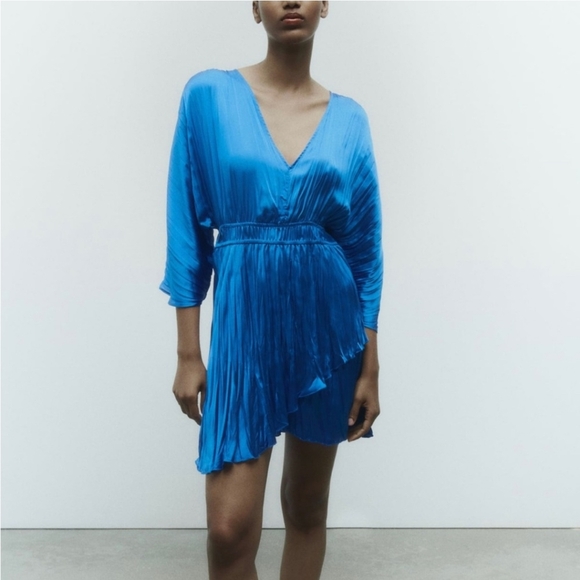 NWT Zara Asymmetrical Blue Satin Playsuit - Picture 1 of 8